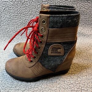 Sorel Womens Lexie Wedge Boots Size 7.5 Brown & Gray Waterproof Boots